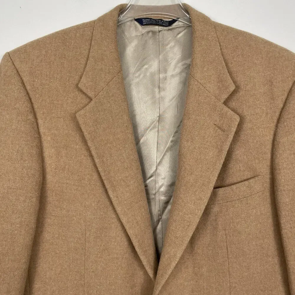 Vtg Lands End Camel Hair Wool Sport Coat Blazer Mens 44L Tan Preppy Business